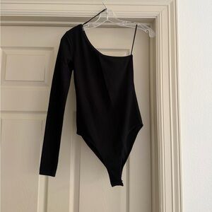 Zara One-Shoulder Ribbed Black Bodysuit